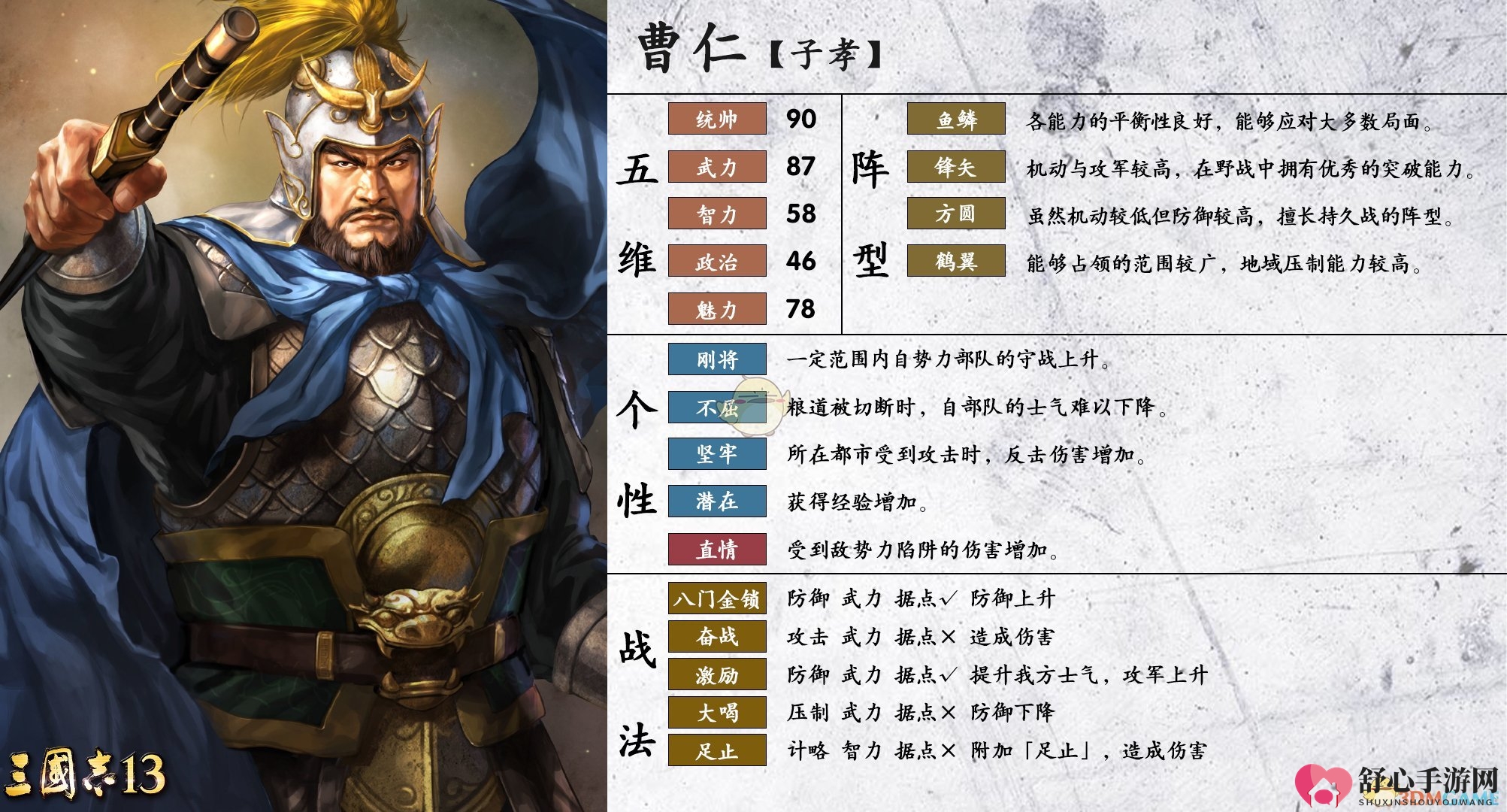 《三国志14》曹仁角色特质详析